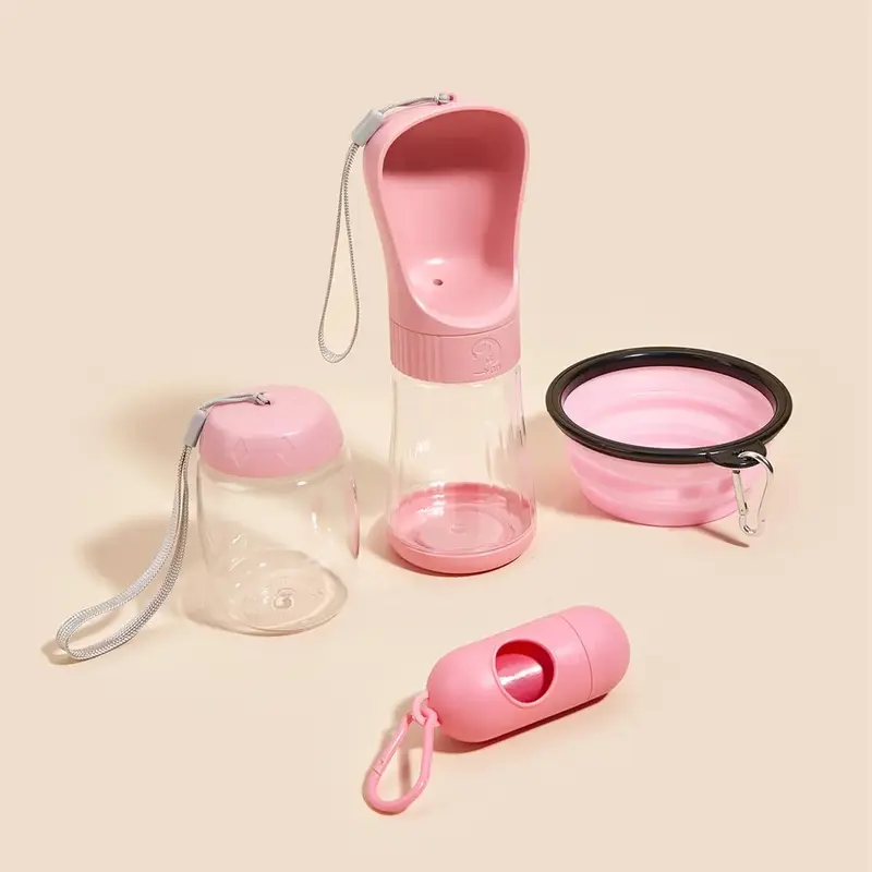 Portable Pet Travel Set, 1 Set Including Water Cup & Food Can & Foldable Bowl & Capsule Garbage Bag, Outdoor Pet Travel Feed...