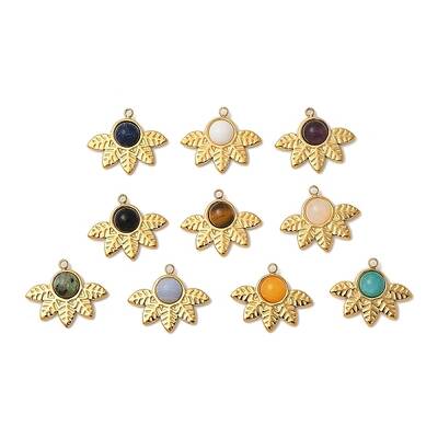 304 Stainless Steel Pave Natural Mixed Stone Pendants