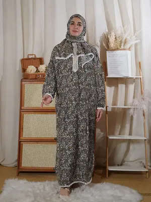 Women's Ditsy Floral Print Long Sleeve Hooded Dress, Modest Casual Long Dress for Daily Wear, Women's Islamic Clothing for Al...