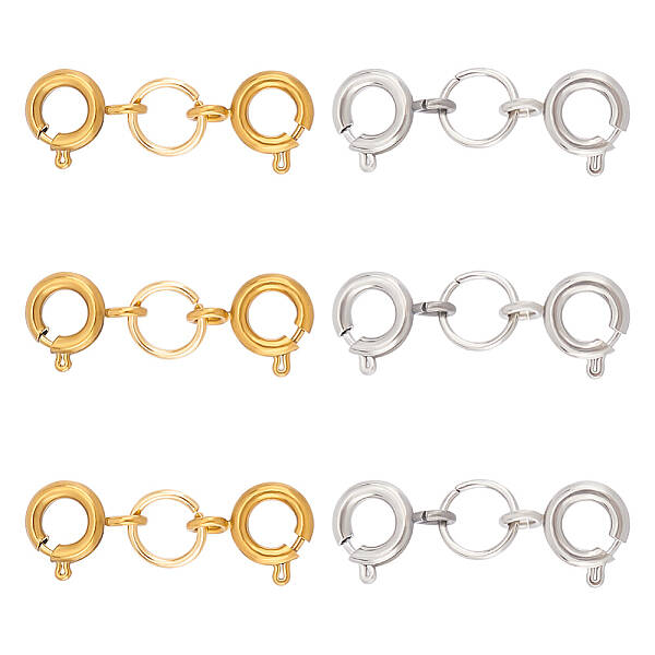 6Pcs 2 Colors 304 Stainless Steel Spring Ring Clasps