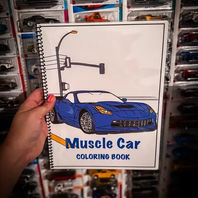 Muscle Car Coloring Book - Blue Car with Traffic Light Design, 30-Page Spread, Ideal for Creative Fun and Personalization