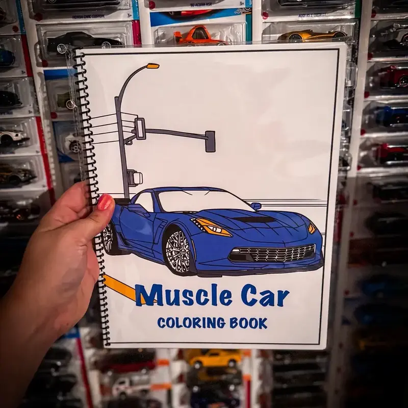 Muscle Car Coloring Book - Blue Car with Traffic Light Design, 30-Page Spread, Ideal for Creative Fun and Personalization