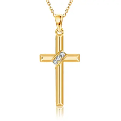 14K Gold Moissanite Cross Pendant Necklace