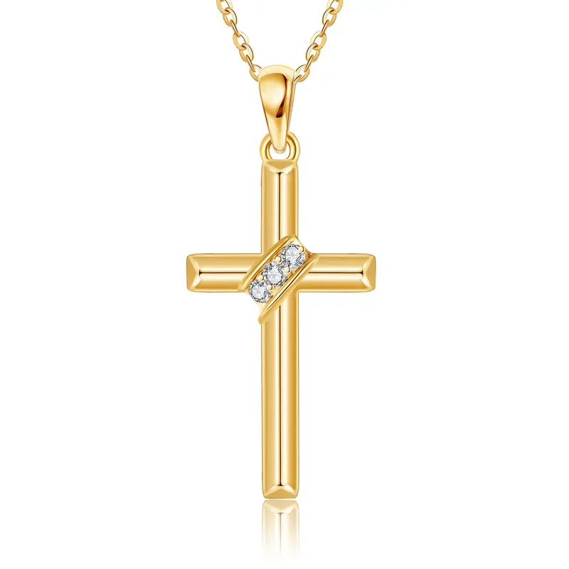 14K Gold Moissanite Cross Pendant Necklace
