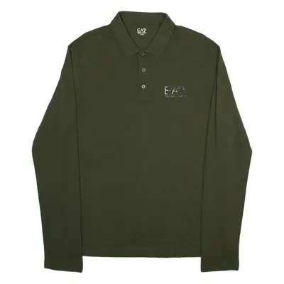 EA7 EMPORIO ARMANI Mens Polo Shirt Green Long Sleeve 2XL