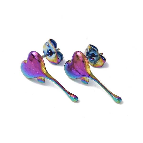 Ion Plating(IP) 304 Stainless Steel Melting Heart Stud Earrings for Women