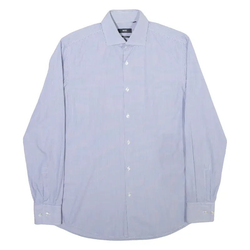 BOSS Slim Fit Mens Shirt Blue Striped Long Sleeve M
