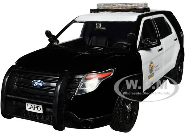 2015 Ford Police Interceptor Utility Black and White Los Angeles Police Department (LAPD) with Flashing Light Bar and Front...