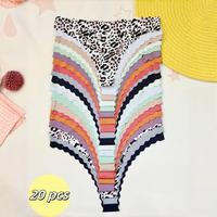 QQ 20pcs Women's Seamless Leopard Print & Solid Color Thongs - Comfortable, Breathable, Quick-Dry Sports & Yoga Panties, Low-...