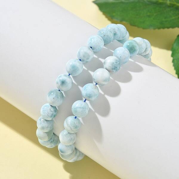 Round Natural Hemimorphite Beaded Stretch Bracelets for Men Women