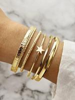 6pcs/set Fashion Star Decorated Bangle Cuff, Alloy Elegant Hand Jewelry with Star Charms for Women, Simple Daily Use Fashion ...