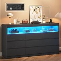 Sikaic Dresser Chest of 9 No-Handle Drawers with LED RGB Lights for Bedroom Furniture Organization Storage Organizer Modern A...
