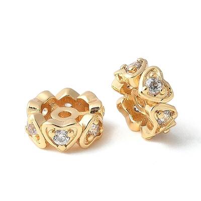 Brass Micro Pave Clear Cubic Zirconia Wheel Beads
