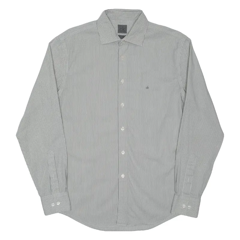 CALVIN KLEIN Slim Fit Mens Shirt White Striped Long Sleeve M