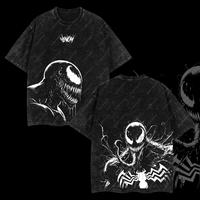 Superstyle Symbiote Entity Black Spidey MCU Comic Double Printed Oversize Lightweight Acid Washed Tee TV Series Graphic Top C...