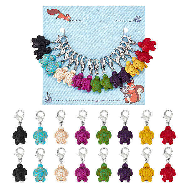 16Pcs 8 Colors Tortoise Dyed Synthetic Turquoise Pendant Stitch Markers