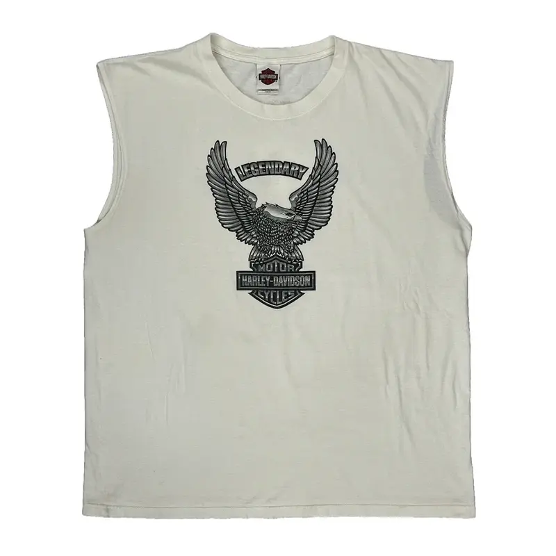 Made In Usa Willow Street Pennsylvania Harley Davidson Graphic Vest - 2XL White Cotton