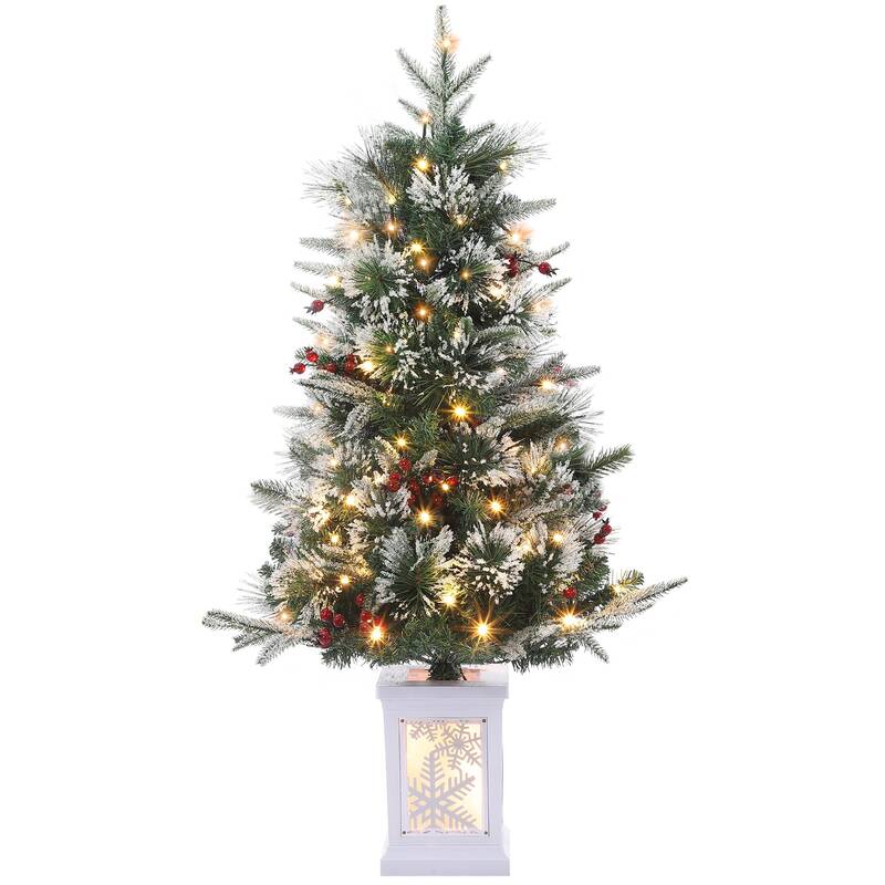 Garvee 3ft Mini Prelit Premium Snow Flocked Artificial Christmas Tree, Pre-lit Xmas Pine Tree for Christmas Decoration, Party...