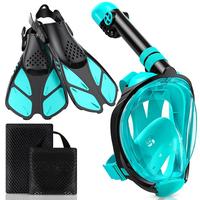 Greatever Snorkeling Set – Full Face Snorkel Mask with Panoramic View, Adjustable Swim Fins, Dry Top System, Anti-Fog & Lea...