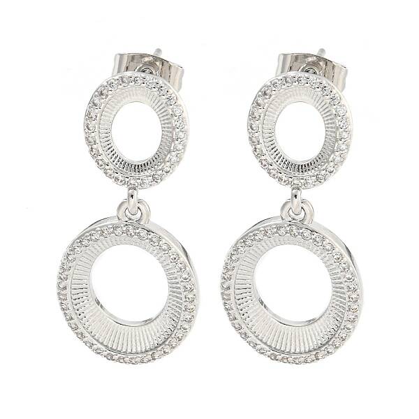 Oval Brass Pave Clear Cubic Zirconia Dangle Stud Earrings