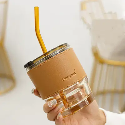 Creative Portable Bamboo Cup With Lid Straw Glass | style: 14 Style