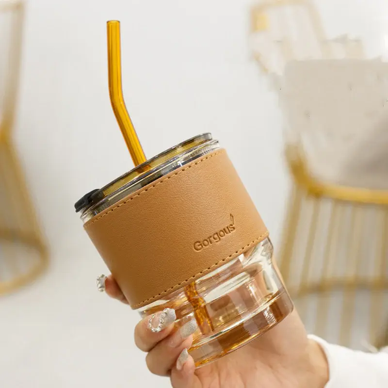 Creative Portable Bamboo Cup With Lid Straw Glass | style: 14 Style