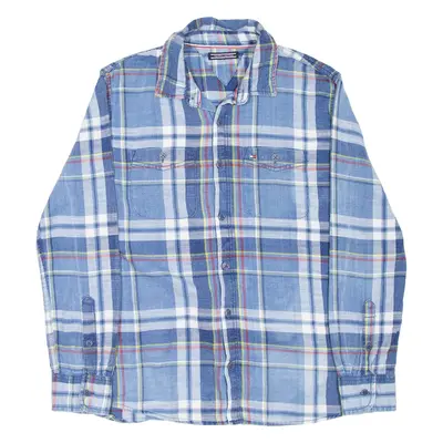 TOMMY HILFIGER Boys Flannel Shirt Blue Check Long Sleeve L