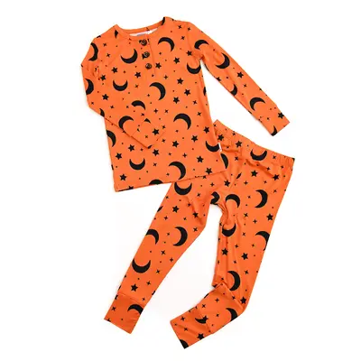 Blaise Orange Moon TWO PIECE Bamboo Halloween Orange Lounge Set Moon Stars Gigi and Max