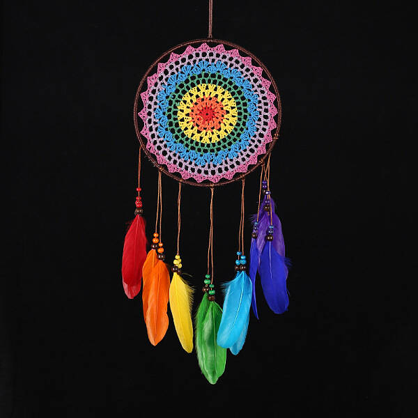 Indian Style Woven Net/Web with Feather Pendant Decoration