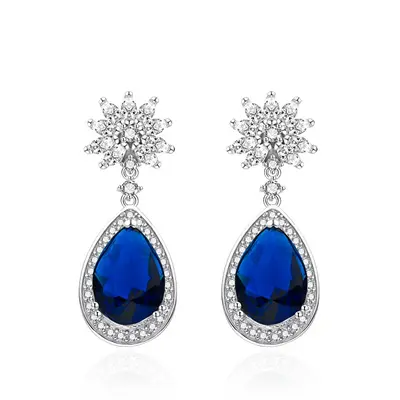 Agato Beautiful Silver Earrings with Blue Zirconia AGT-E151PBL