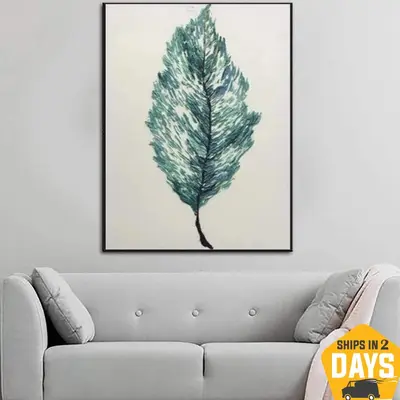 Original Abstract Cyan Leaf Wall Art Leaf Painting Impasto Paintings On Canvas Cyan Leaf Wall Fine Art Decor | AIRINESS 28&qu...