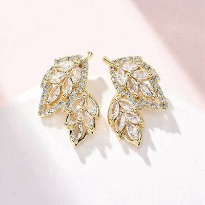 Brass Micro Pave Clear Cubic Zirconia Stud Earrings