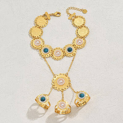 Elegant Classical Copper Plated Gold Coin Flower Lady Finger Bracelet