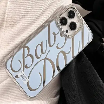 Mirror Surface Letter Pattern Phone Case, Anti-fall Fully Edged Mobile Phone Case for iPhone 16 Series, Decorative Phone Pro...
