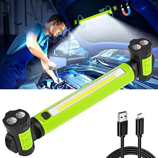 Work Light, 2500LM Bright LED Work Lights, 5200mAh Rechargeable Magnetic Underhood Work Light with Hooks, Cordless Battery Po...