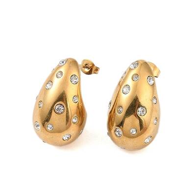 Ion Plating(IP) 304 Stainless Steel with Rhinestone Stud Earrings for Women