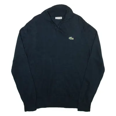 LACOSTE Mens Jumper Black Collared Tight Knit M