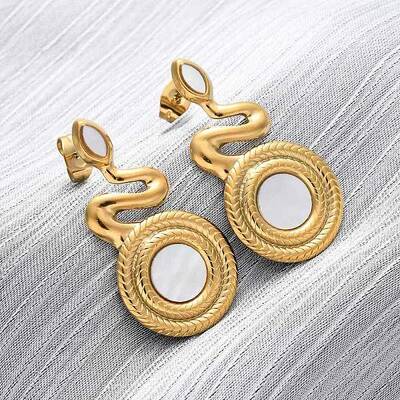 304 Stainless Steel Natural White Shell Stud Earrings