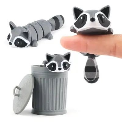 3d Printed Articulated Raccoon Toy, 1 Count Cute Trash Panda Toy with Trash Can, Stress Relief Toy for Home Office Desk, Birt...