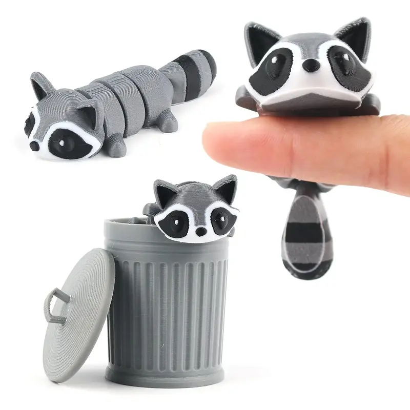 3d Printed Articulated Raccoon Toy, 1 Count Cute Trash Panda Toy with Trash Can, Stress Relief Toy for Home Office Desk, Birt...