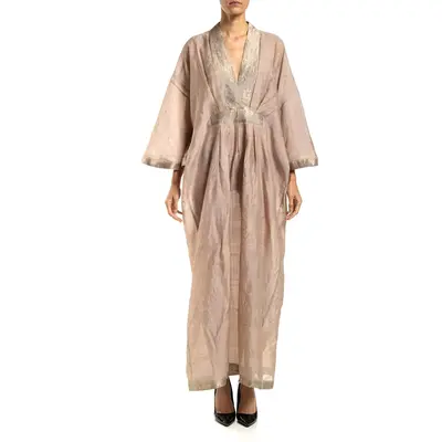 MORPHEW COLLECTION Dusty Pink Silk Kaftan Made From Vintage Sari