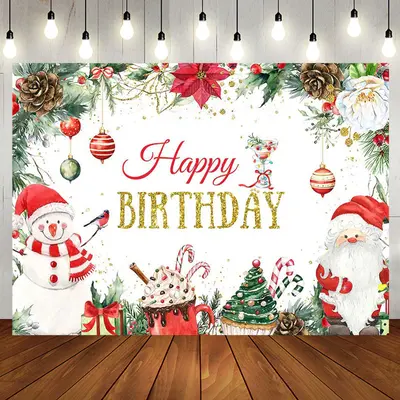 Aperturee Christmas Snowman Desserts Happy Birthday Backdrop - Aperturee