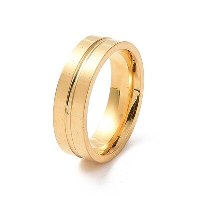 201 Stainless Steel Grooved Line Finger Ring for Women