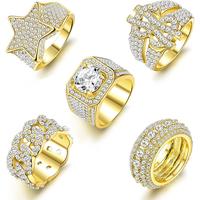 Sanfenly Iced Out Rings for Men Bling Fake Diamond Costume Pinky Rings Chunky Gold Silver 80s 90s Hip Hop Rings Star Cuban Ch...