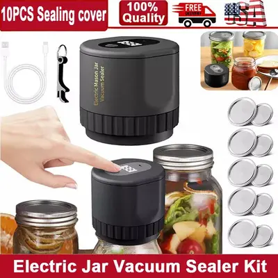 2025 Latest Portable Electric Jar Vacuum Sealer Kit for Food Storage,Firm and Non-Slip Seal,One-Button Start and Easy Operati...