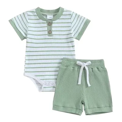 LAGKIYOJ Newborn Baby Boy Girl Clothes 3 6 9 12 18 Months Ribbed Knit Short Sleeve Romper Shorts Set Infant Summer Outfits