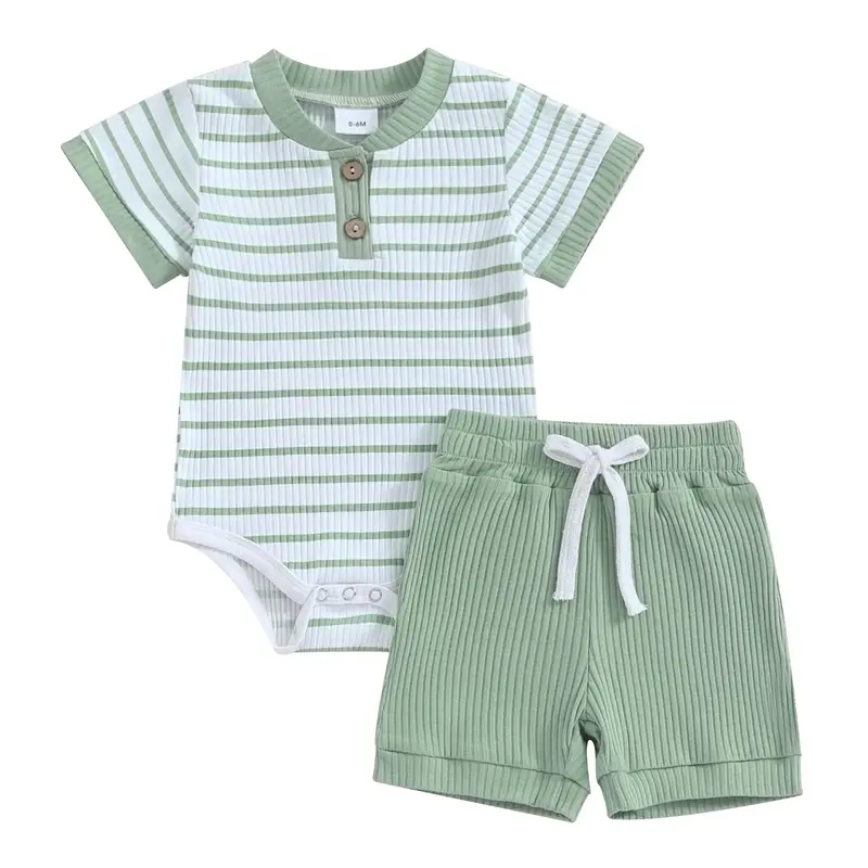 LAGKIYOJ Newborn Baby Boy Girl Clothes 3 6 9 12 18 Months Ribbed Knit Short Sleeve Romper Shorts Set Infant Summer Outfits