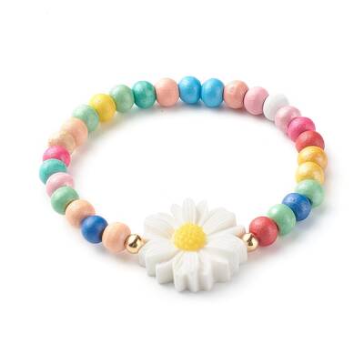 Natural Wood Round Beads Stretch Bracelets for Kid