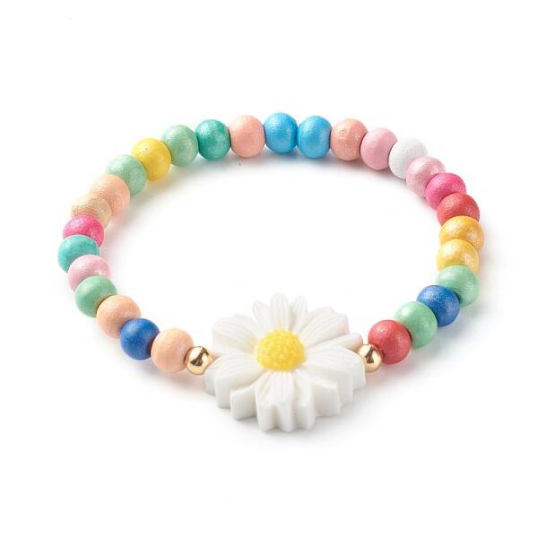 Natural Wood Round Beads Stretch Bracelets for Kid