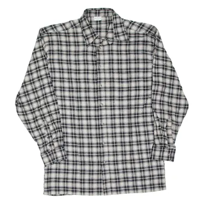Mens Flannel Shirt Grey Check Long Sleeve L